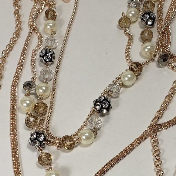 Rose Gold tone Layered Chain Necklace Multi color Beads, Crystal Ball - Women - Picture 9 of 9
